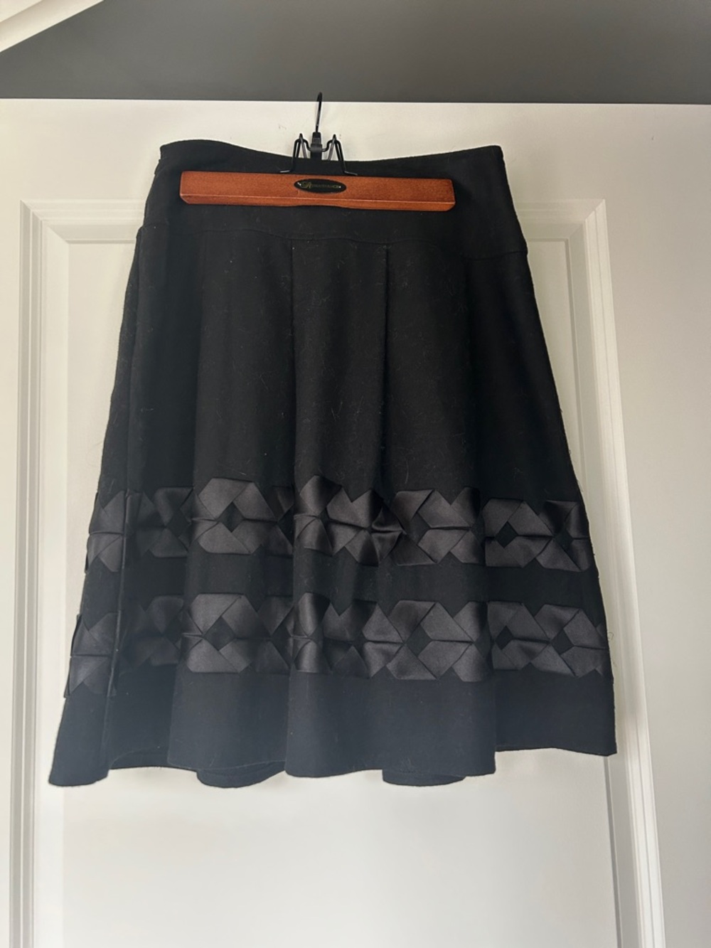Black A-Line Skirt with Satin Geometric Trim - Picture 2 of 4